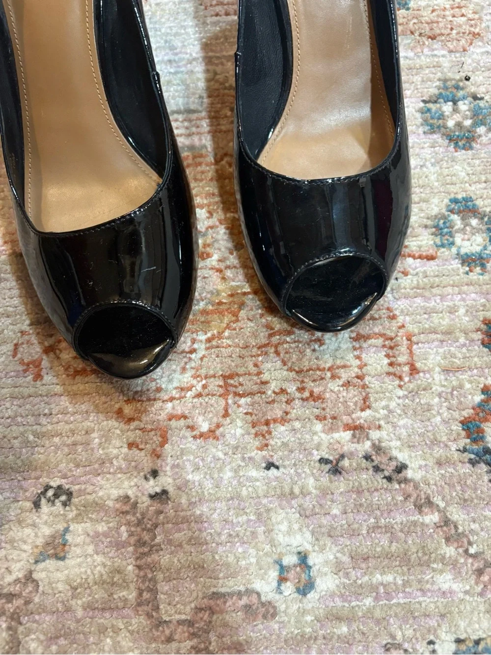 Tory Burch Black Patent Leather Peep-Toe Heels